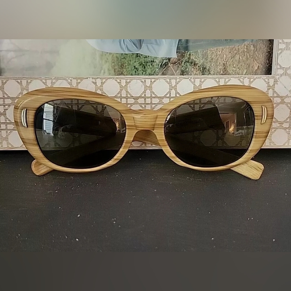 Women’s Light Wood-Effect Oval Sunglasses - Natural Bamboo Tone